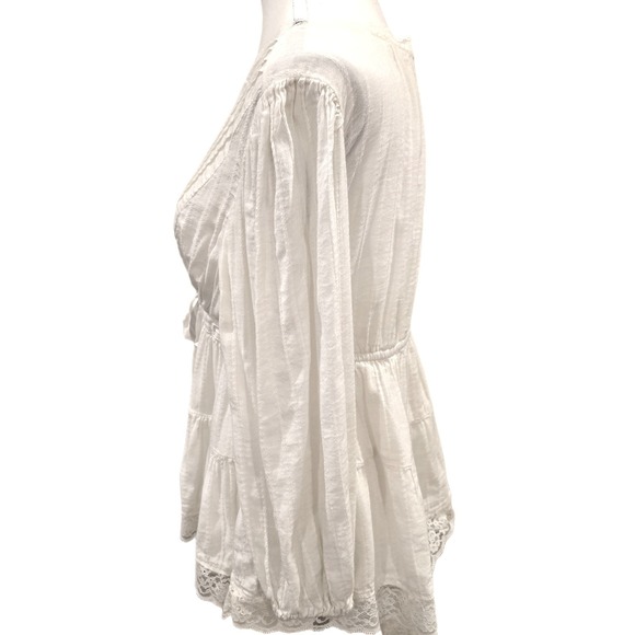 Lucky Brand Ivory Lace Trim Babydoll Blouse - Boho Cottagecore Top - Size Large - Picture 6 of 12
